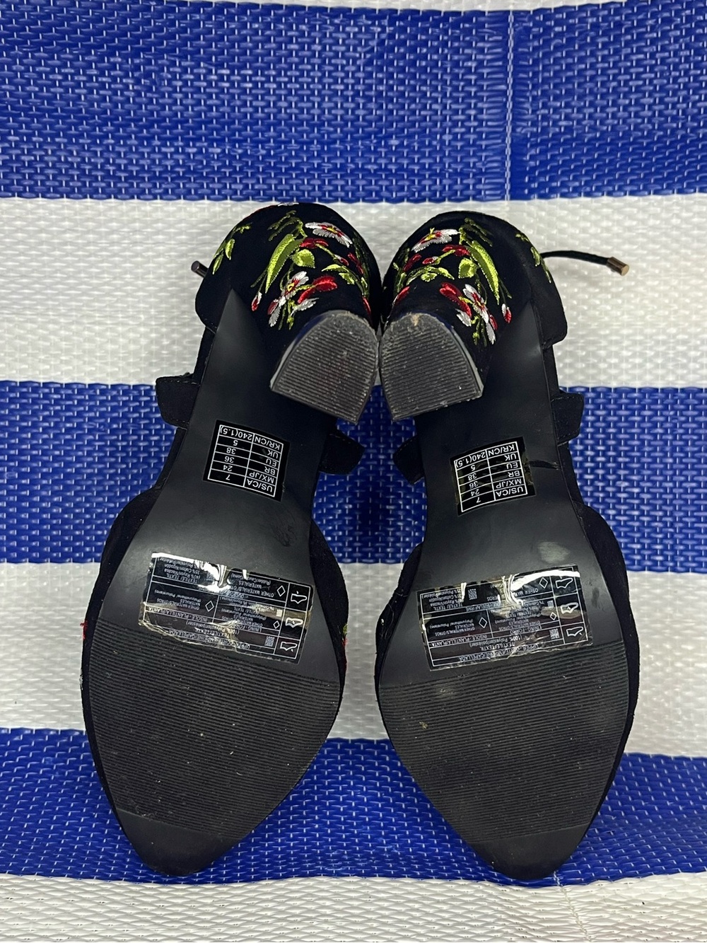 Women's Black Embroidered Floral Heeled Booties Size 7 - 38 - Picture 7 of 10